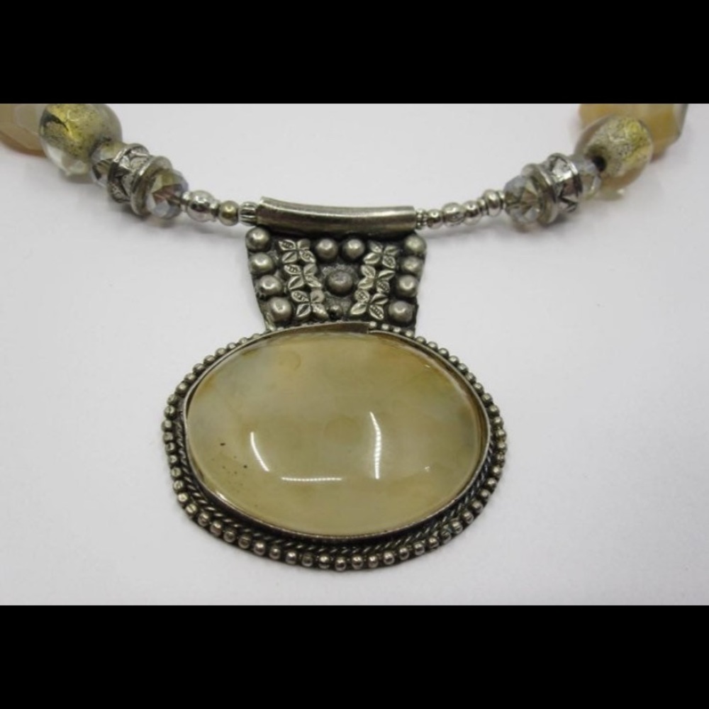 Silver Look & Earth Tone Necklace 18"